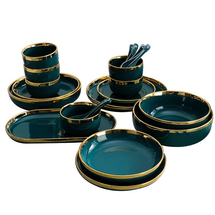 Green Gold-rimmed Dinnerware Set